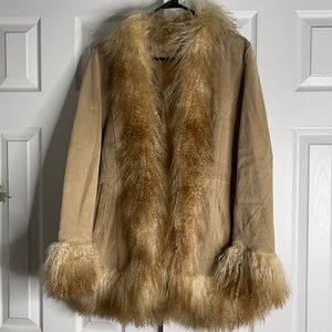 Tres Jolie Leather Lamb fur trimmed coat